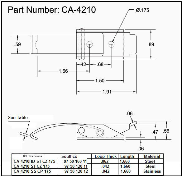 CA4210 OverCenter Draw Latch W/ Solid Curved Hook , Latches & Catches